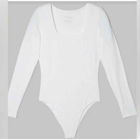NWT Everlane Long-Sleeve Supima Square Neck Thong Bodysuit White Large - Picture 3 of 3